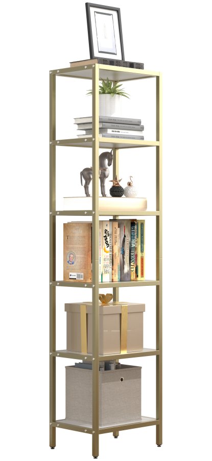 VCM NORDIC Vinali M bokhylle, m. 4 hyller - hvit melamin og gulljern