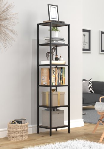 VCM NORDIC Vinali M bokhylle, m. 4 hyller - brun melamin og svart jern