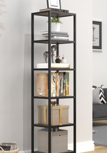 VCM NORDIC Vinali M bokhylle, m. 4 hyller - brun melamin og svart jern