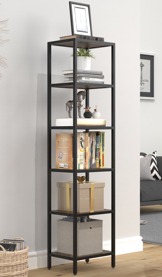 VCM NORDIC Vinali M bokhylle, m. 4 hyller - brun melamin og svart jern