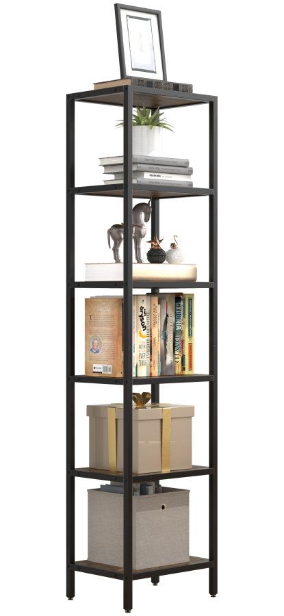 VCM NORDIC Vinali M bokhylle, m. 4 hyller - brun melamin og svart jern