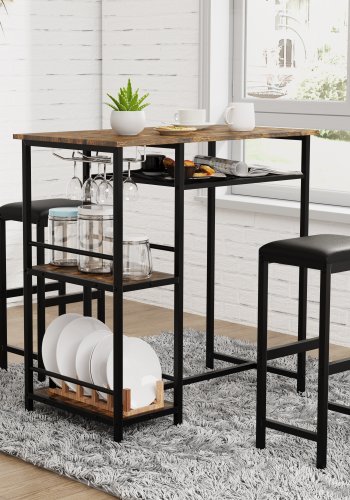 VCM NORDIC Kolari barbord og 2 barstole - natur tr og sort jern (st med 3)