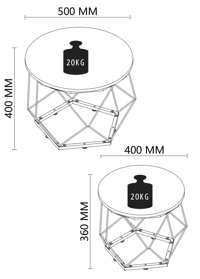 VCM NORDIC Helaro M Beistelltisch, rund – Naturholz und schwarzes Eisen (2er-Set)