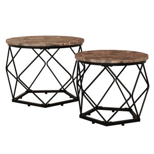 VCM NORDIC Helaro M sidobord, runt - naturligt tr och svart jrn (set med 2)