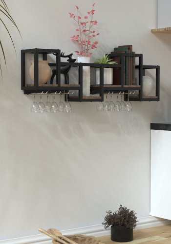 VCM NORDIC Kolari M Küchenregal - Naturholz und schwarzes Eisen