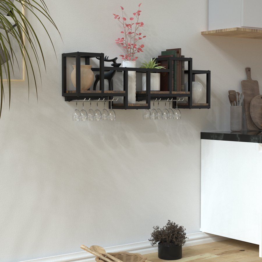 VCM NORDIC Kolari M Küchenregal - Naturholz und schwarzes Eisen