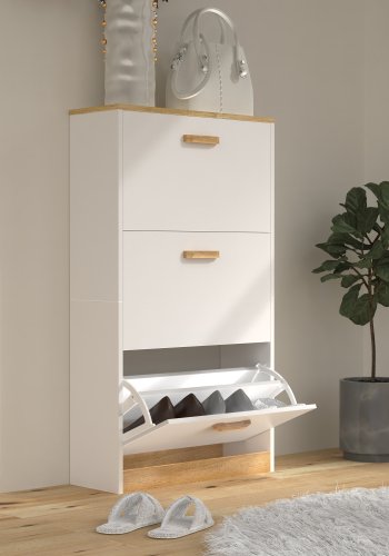 VCM NORDIC Halom M skoskap, m. 3 drer - hvit/naturtre