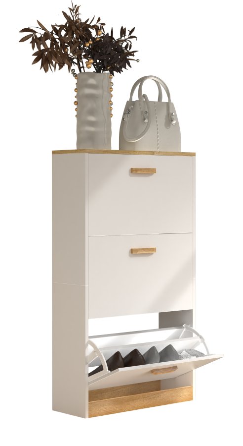 VCM NORDIC Halom M skoskap, m. 3 drer - hvit/naturtre