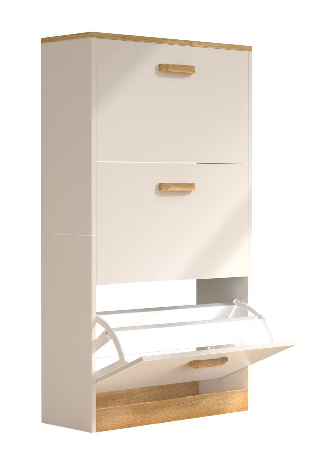 VCM NORDIC Halom M skoskap, m. 3 drer - hvit/naturtre