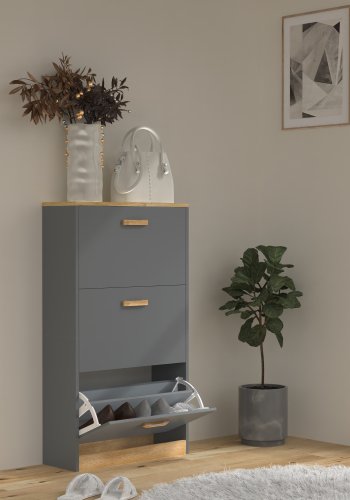 VCM NORDIC Halom M skoskap, m. 3 drer - antrasittgr/naturtre