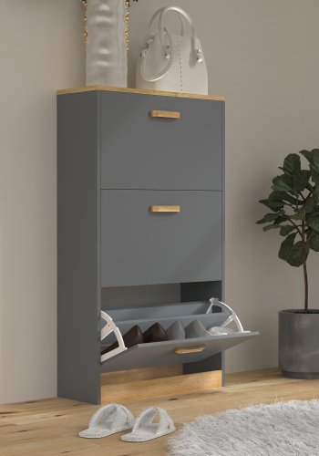 VCM NORDIC Halom M skoskap, m. 3 drer - antrasittgr/naturtre