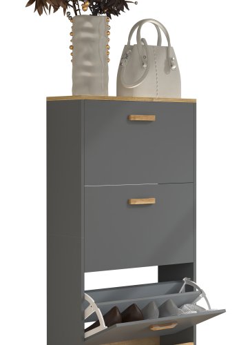 VCM NORDIC Halom M skoskap, m. 3 drer - antrasittgr/naturtre