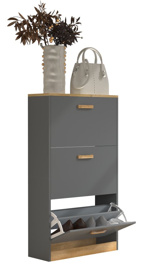 VCM NORDIC Halom M skoskap, m. 3 drer - antrasittgr/naturtre