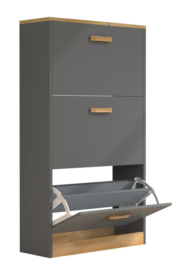 VCM NORDIC Halom M skoskap, m. 3 drer - antrasittgr/naturtre