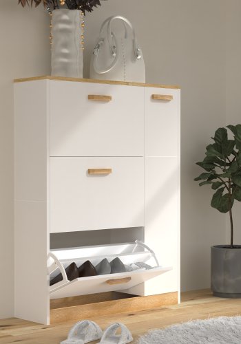 VCM NORDIC Halom L skoskap, m. 4 drer - hvit/naturtre