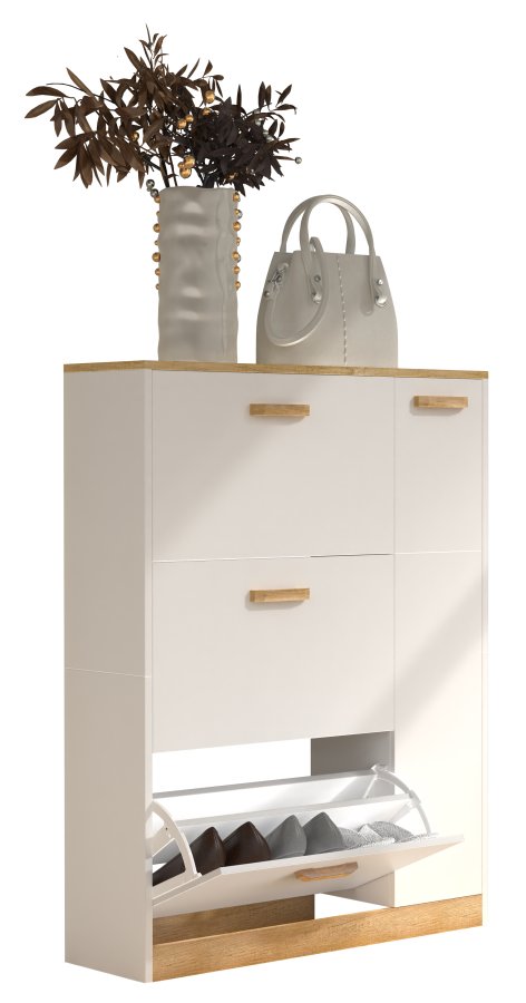 VCM NORDIC Halom L skoskap, m. 4 drer - hvit/naturtre