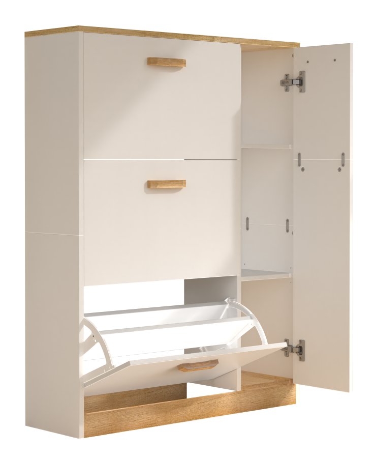 VCM NORDIC Halom L skoskap, m. 4 drer - hvit/naturtre