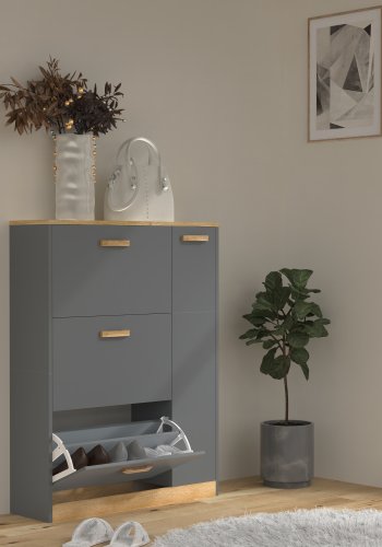 VCM NORDIC Halom L skoskap, m. 4 drer - antrasittgr/naturtre