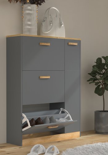 VCM NORDIC Halom L skoskap, m. 4 drer - antrasittgr/naturtre