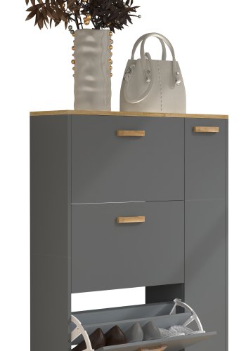 VCM NORDIC Halom L skoskap, m. 4 drer - antrasittgr/naturtre