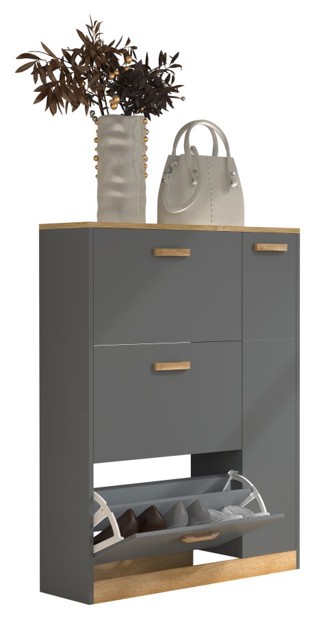 VCM NORDIC Halom L skoskap, m. 4 drer - antrasittgr/naturtre