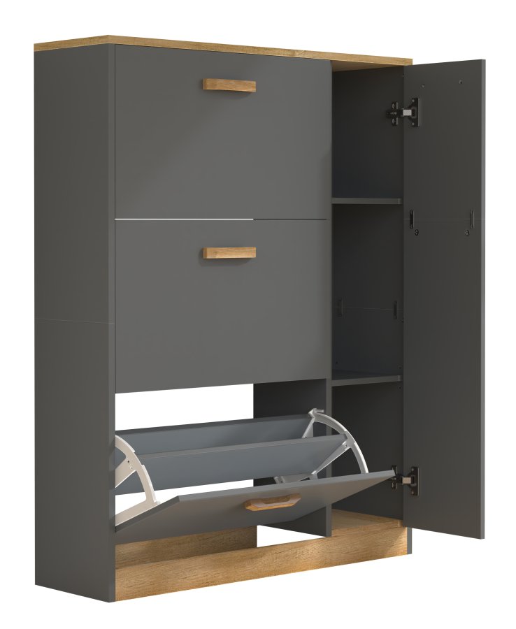 VCM NORDIC Halom L skoskap, m. 4 drer - antrasittgr/naturtre