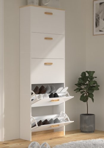 VCM NORDIC Halom XL skoskap, m. 5 drer - hvit/naturtre