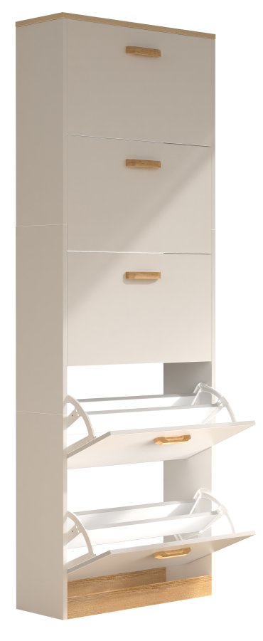 VCM NORDIC Halom XL skoskap, m. 5 drer - hvit/naturtre