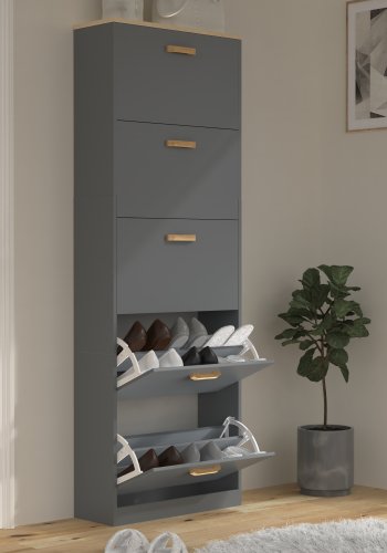 VCM NORDIC Halom XL skoskap, med 5 drer - antrasittgr/naturtre