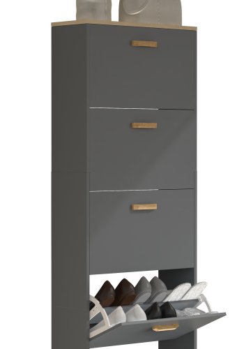 VCM NORDIC Halom XL skoskap, med 5 drer - antrasittgr/naturtre