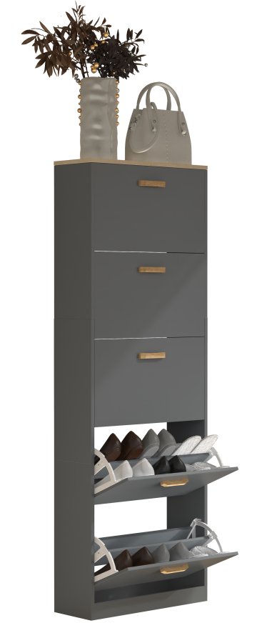 VCM NORDIC Halom XL skoskap, med 5 drer - antrasittgr/naturtre