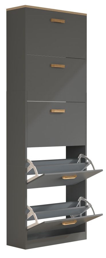 VCM NORDIC Halom XL skoskap, med 5 drer - antrasittgr/naturtre