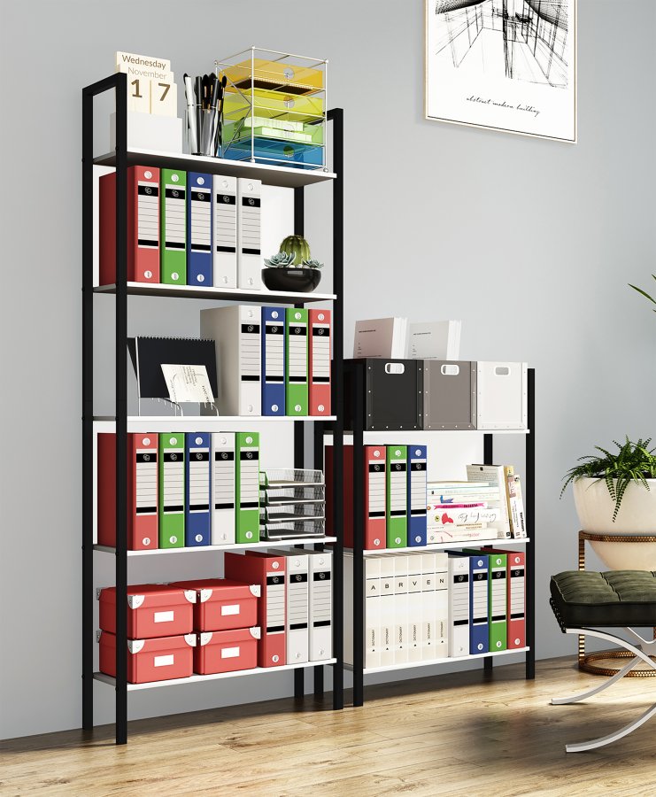 VCM NORDIC Flakos Büroregal, m. 3 Böden - weiß Holz und Metall