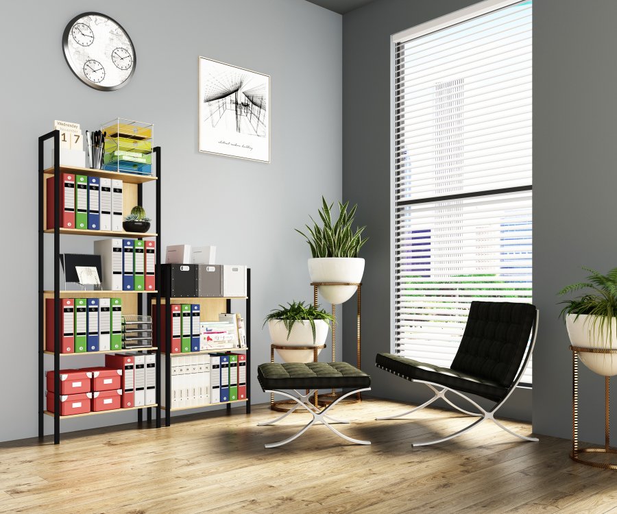 VCM NORDIC Flakos Büroregal, m. 3 Böden - Naturholz und Metall