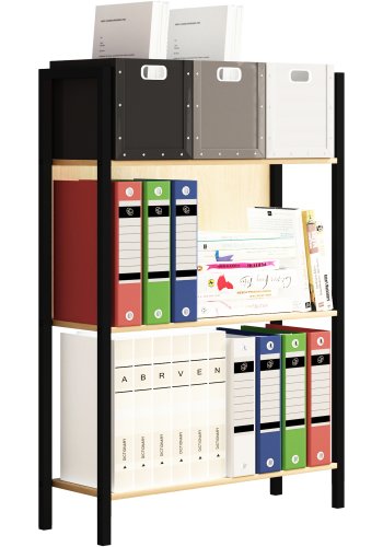 VCM NORDIC Flakos Büroregal, m. 3 Böden - Naturholz und Metall