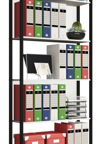 VCM NORDIC Flakos kontorbokhylle, med 5 hyller - hvitt tre og metall