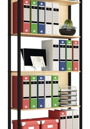 VCM NORDIC Flakos Büroregal, m. 5 Böden - Naturholz und Metall