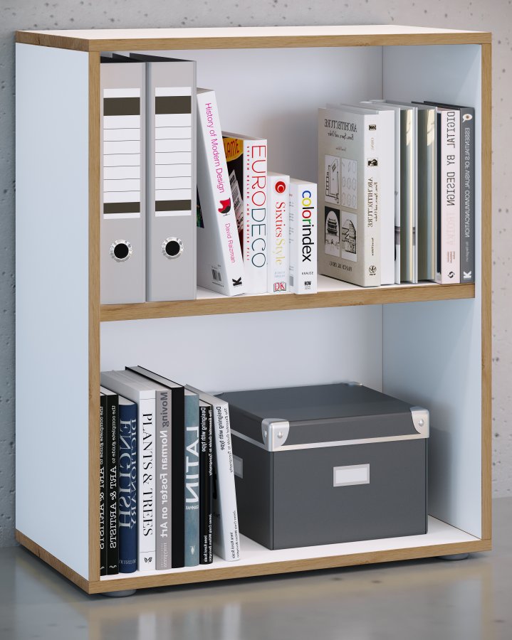 VCM NORDIC Salia B60 kontorhylle, m. 1 justerbar hylle - hvit og naturlig tre