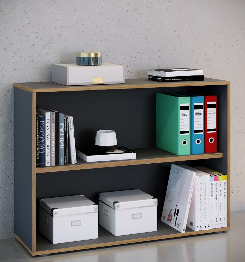 VCM NORDIC Salia B100 Büroregal, mit 1 verstellbaren Boden - Anthrazitgrau und Naturholz
