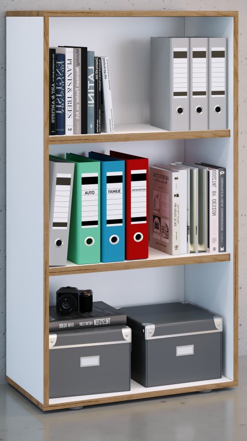 VCM NORDIC Salia B60 Büroregal, mit 2 verstellbaren Böden - Weiß und Naturholz