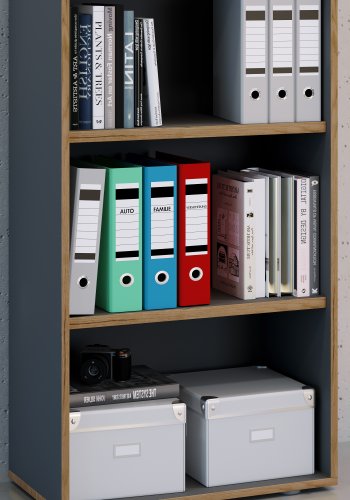 VCM NORDIC Salia B60 Büroregal, mit 2 verstellbaren Böden - Anthrazitgrau und Naturholz