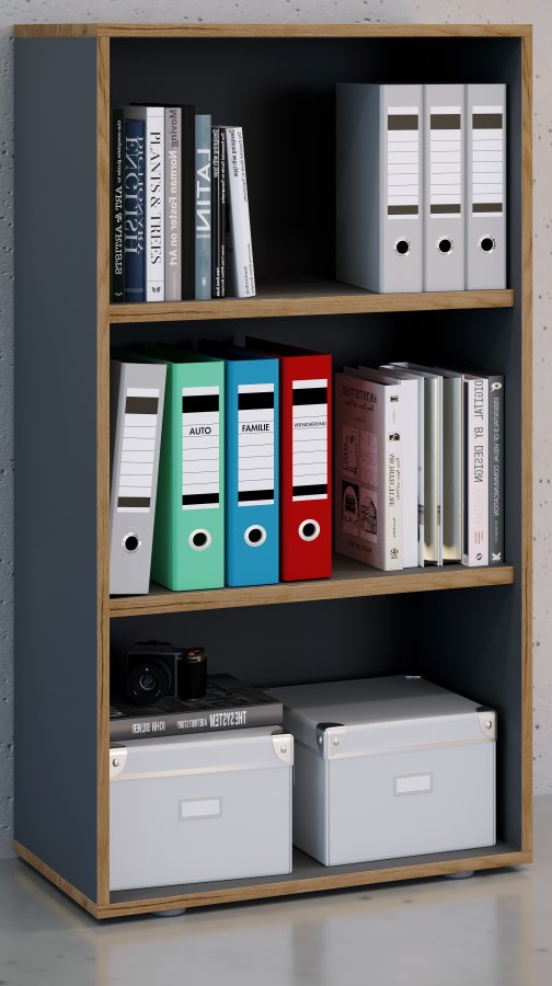 VCM NORDIC Salia B60 Büroregal, mit 2 verstellbaren Böden - Anthrazitgrau und Naturholz