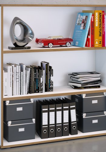 VCM NORDIC Salia B100 Büroregal, mit 2 verstellbaren Böden - Weiß und Naturholz