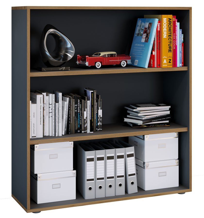 VCM NORDIC Salia B100 Büroregal, mit 2 verstellbaren Böden - Anthrazitgrau und Naturholz