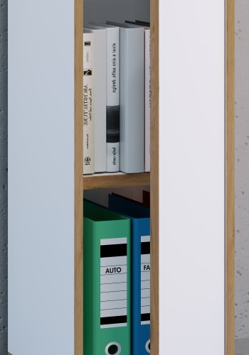 VCM NORDIC Salia B30 Büroregal, mit 1 Tür und 1 verstellbarem Boden - Weiß und Naturholz