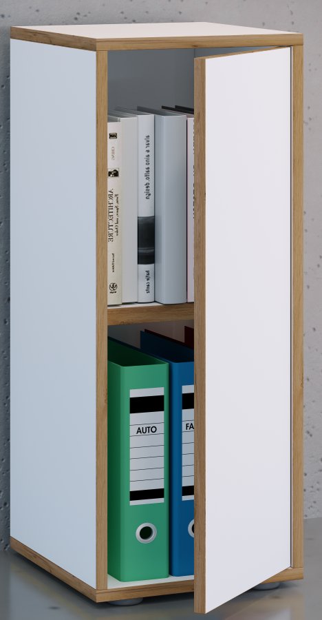 VCM NORDIC Salia B30 Büroregal, mit 1 Tür und 1 verstellbarem Boden - Weiß und Naturholz
