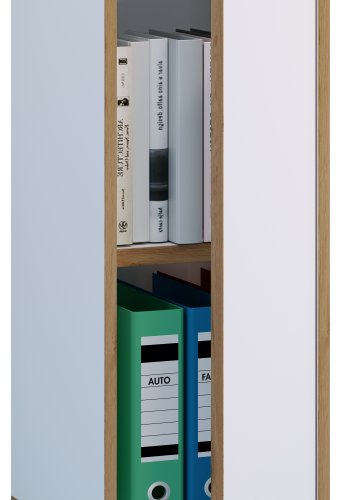 VCM NORDIC Salia B30 Büroregal, mit 1 Tür und 1 verstellbarem Boden - Weiß und Naturholz
