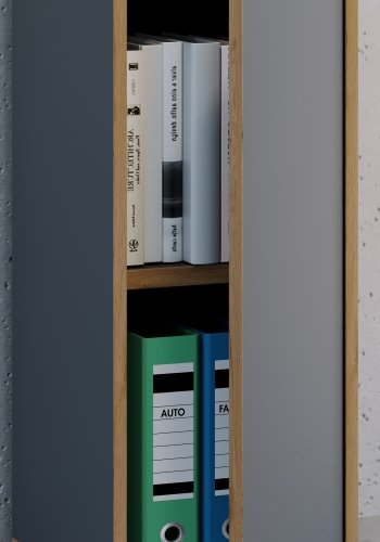 VCM NORDIC Salia B30 Büroregal, mit 1 Tür und 1 verstellbarem Boden - Anthrazitgrau und Naturholz