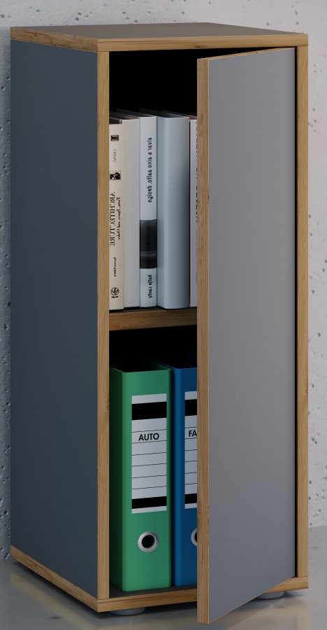 VCM NORDIC Salia B30 Büroregal, mit 1 Tür und 1 verstellbarem Boden - Anthrazitgrau und Naturholz