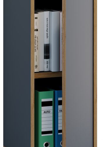 VCM NORDIC Salia B30 Büroregal, mit 1 Tür und 1 verstellbarem Boden - Anthrazitgrau und Naturholz